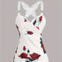 Rose Print Pleated Suspenders Butterfly Lace Cross Vest Women’s Tops